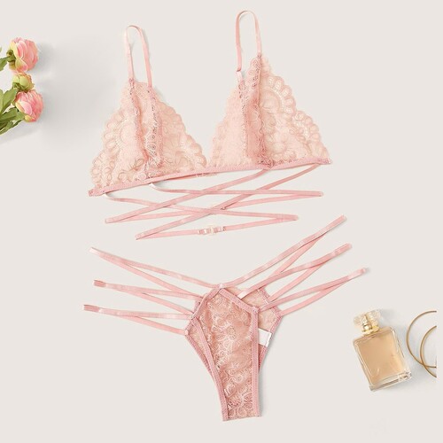 European and American hot-selling sexy lingerie three-point sexy hollow cross strap three-point suit factory direct sale