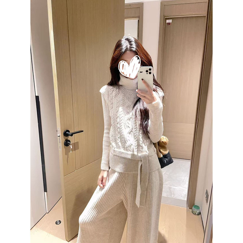 Lazy Style Elegant Sister High Collar Soft Waxy Knitted Vest Skirt Women's 2025 Autumn and Winter New Casual Three-Piece Set