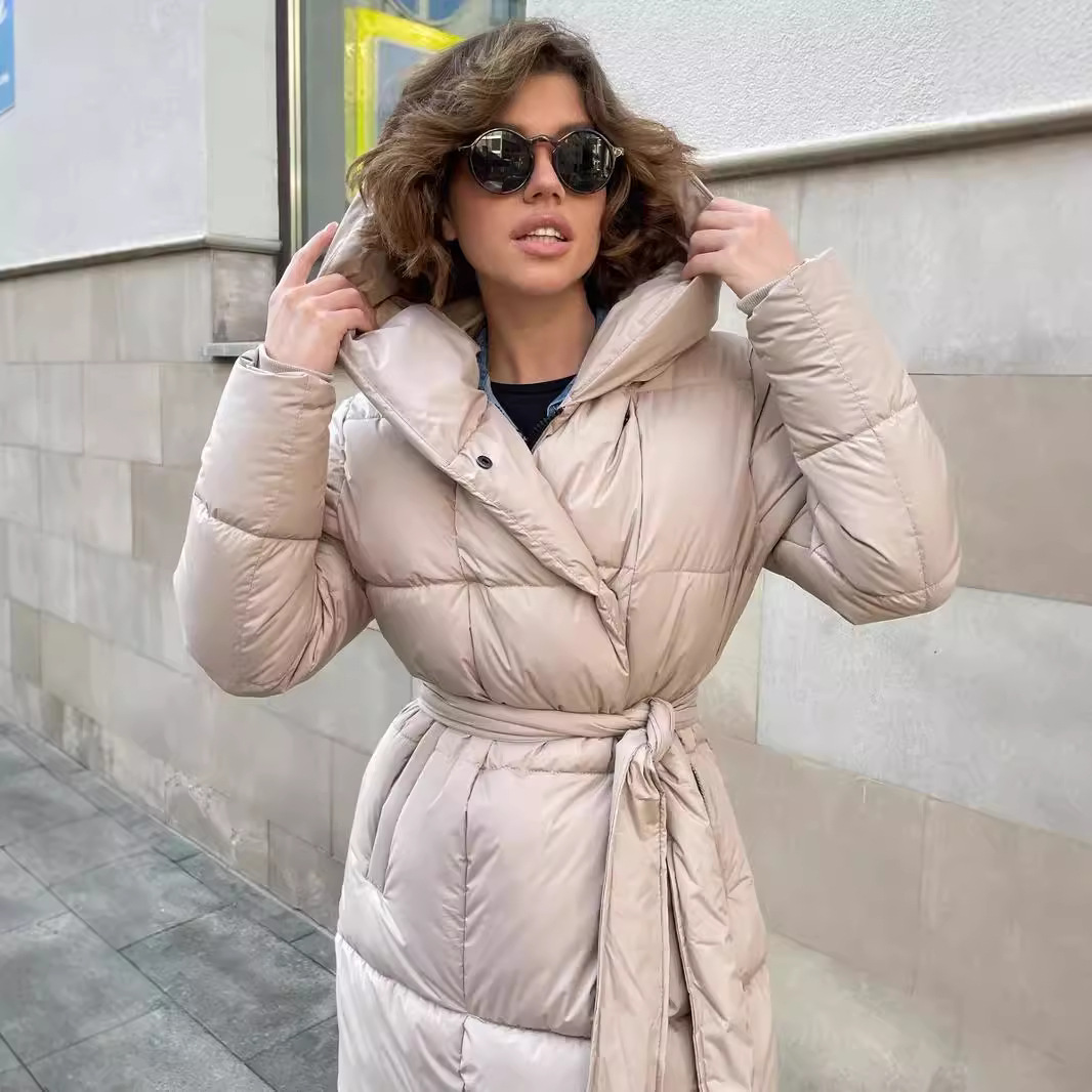 Vêtements pour femmes Veste d'hiver Veste en coton pour femmes Veste longue en coton rembourrée pour femmes Veste chaude à fermeture éclair_voghion.com
