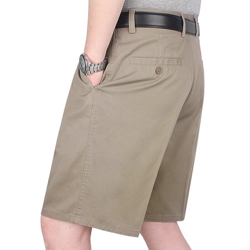 Loose Double-Pleated Cotton Washed Suit Shorts for Middle-Aged and Elderly Men, Large Size Five-Point Pants, Dad's Summer Casual Thin Pants