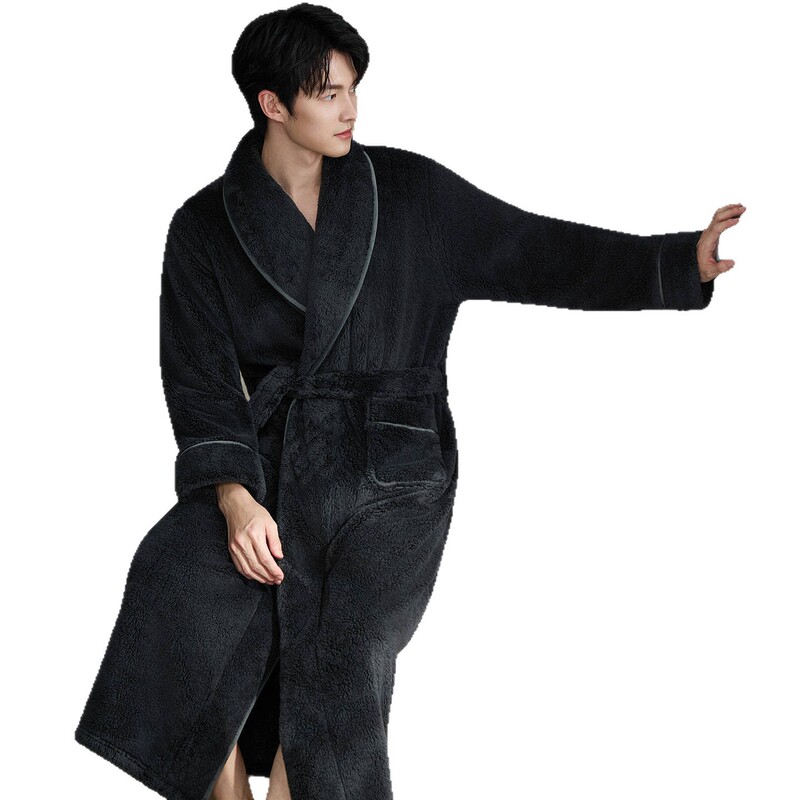 300G秋冬睡袍男士大码宽松浴袍2025珊瑚绒加厚加绒青少年家居服男|undefined
