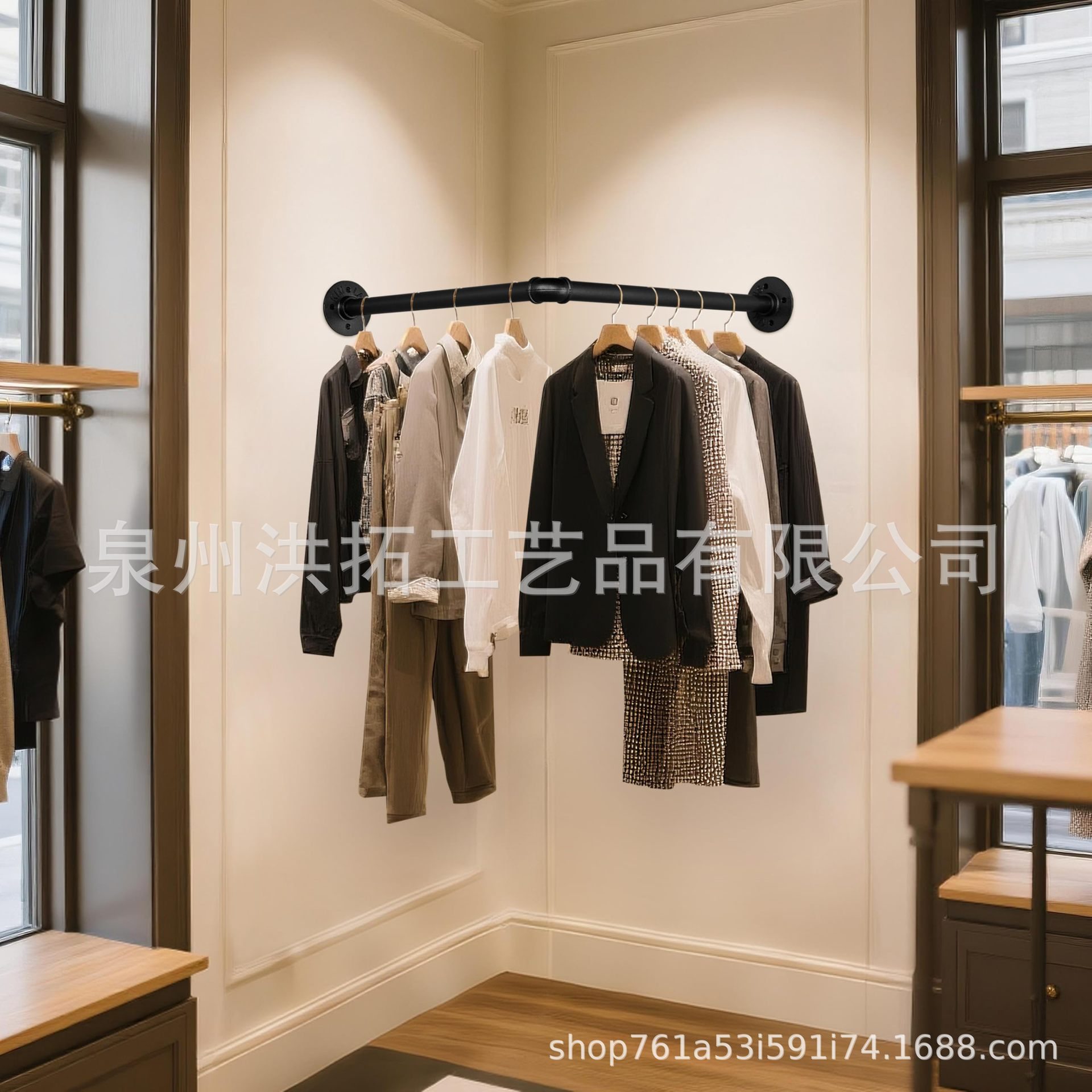 Industrial Pipe Open Clothes Rack Iron Wall-Mounted Coat Rack Clothing Store Bedroom Clothes Rod Display Rack