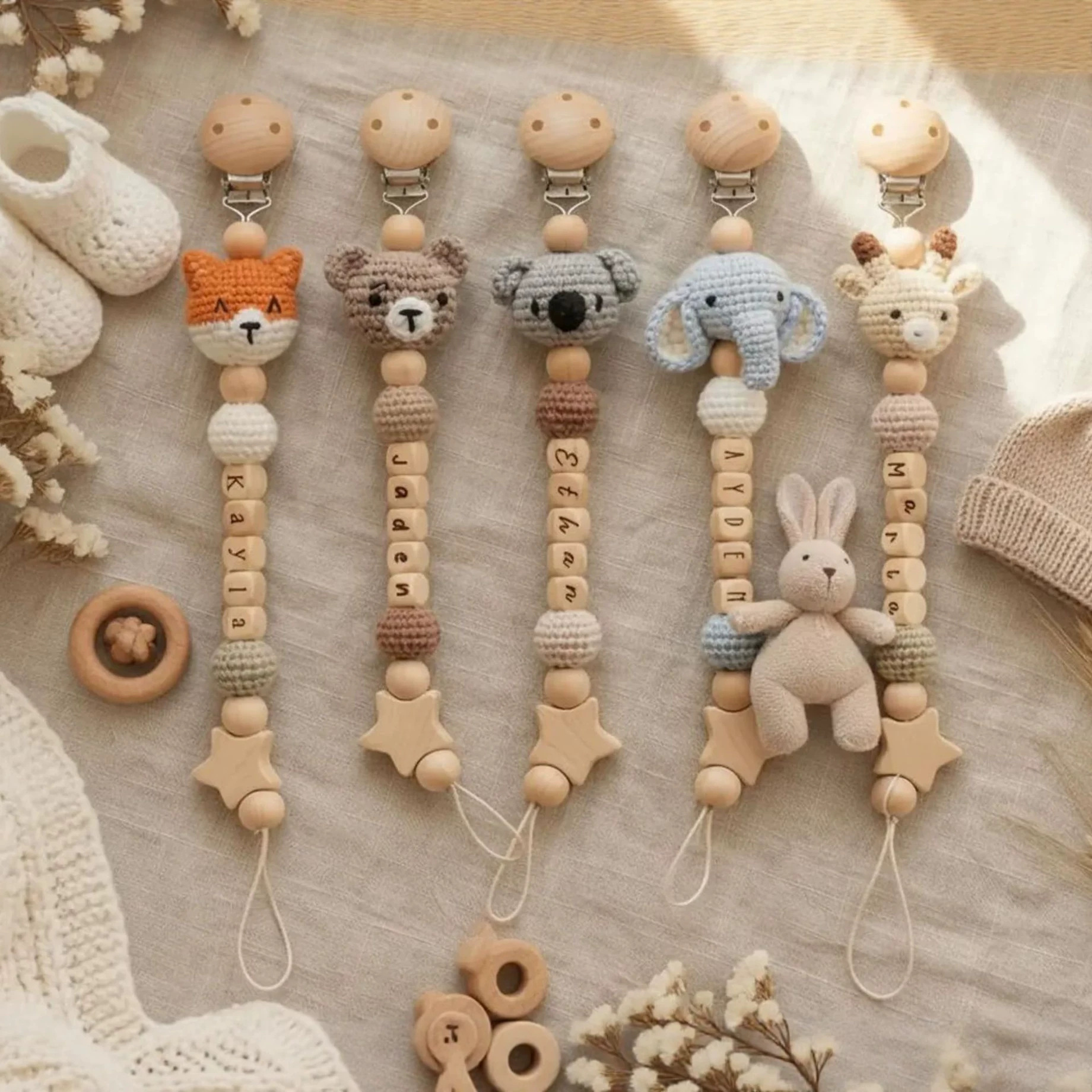 Foreign Trade Etsy Cartoon Animal Baby Pacifier Chain Crochet Teething Toy Anti-Drop Chain for Children