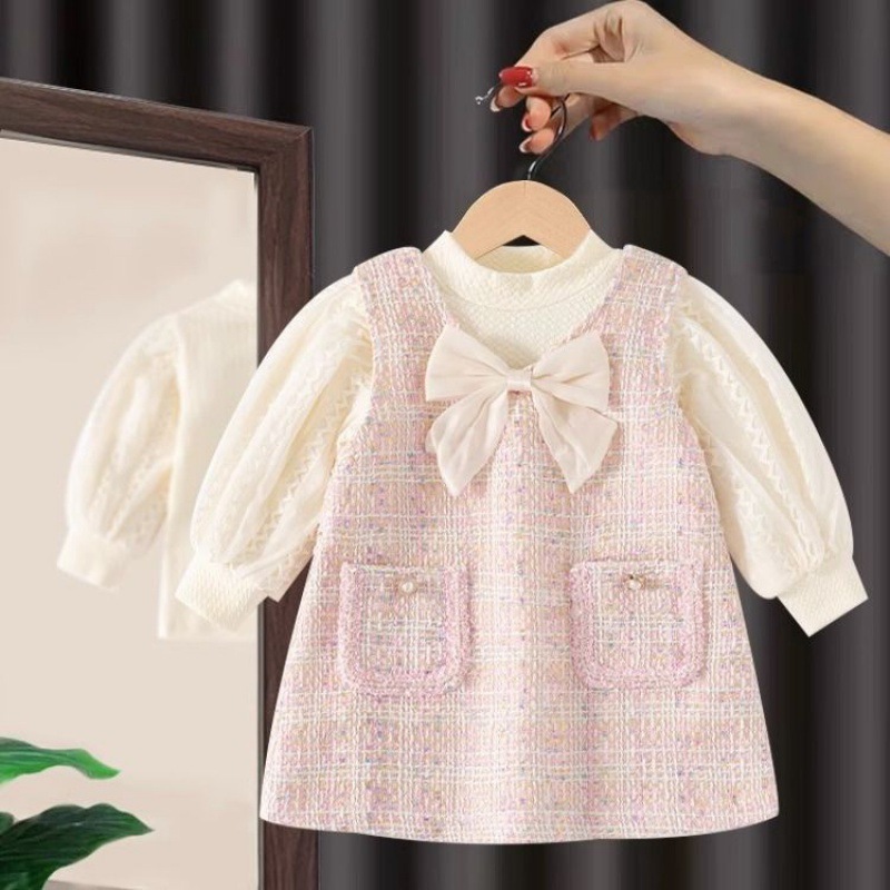 Baby One-year-old Dress Women's Autumn Girl's Dress Autumn and Winter Velvet Children's Fragrant Style Princess Dress Set