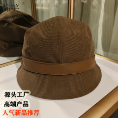 日系灯芯绒渔夫帽女2025新款气质一帽多戴可做小礼帽显脸小盆帽潮