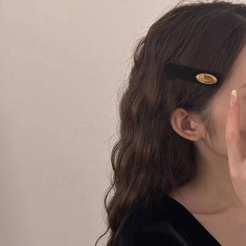French Retro Gold Label Velvet Hair Clip, Straight Hair Pin with High-End Elegance, Side-Swept Bangs Clip, Minimalist and Refined Hairpin Hair Accessory
