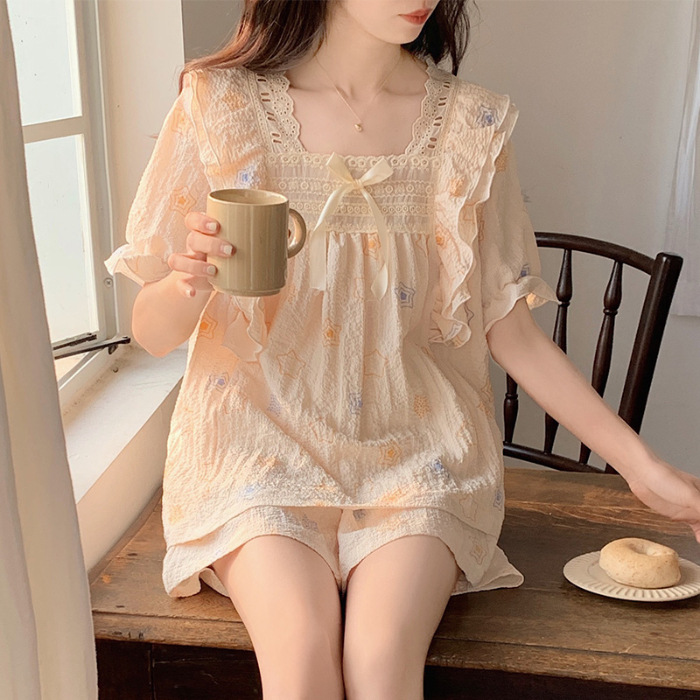 Princess Wind Pijamas verano 2024 nuevo estilo puro deseo de estilo medio largo in-hinge pijama ropa doméstica mujer