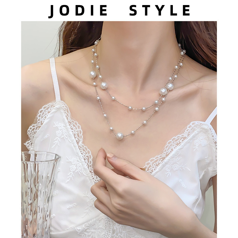 Demi-season elegant fashionable long retro necklace pearl