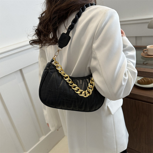 Stitch Spring Fashion Trendy 2024 New Retro Stylish Simple Crossbody Chain Strap Handbag Shoulder Bag Underarm Bag