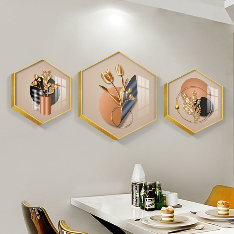 Light Luxury and Warm Hexagonal Restaurant Decorative Painting, Dining Room Wall High-End Photo Frame Hanging Painting, Modern Simple Living Room Mural