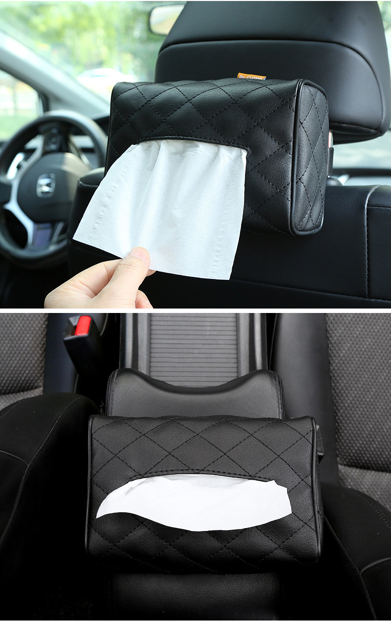 Factory Direct Sales Spot Car Universal Sun Visor Armrest Box Tissue Box Seat Back Hanging Leather Car Storage
