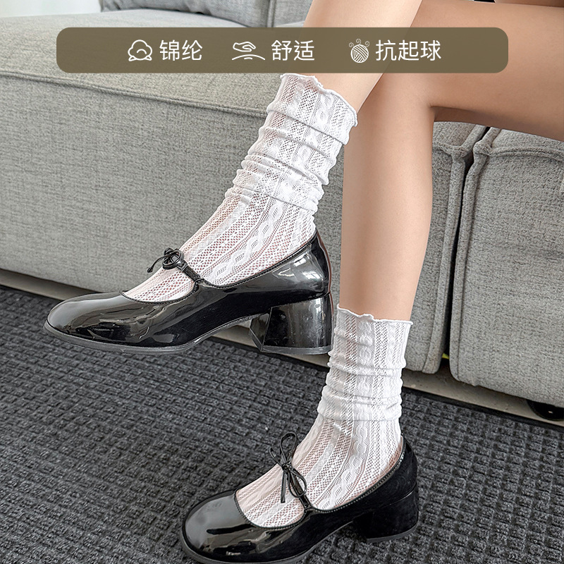Calcetines de encaje de primavera y otoño para mujeres calcetines blancos puros calcetines de malla hueca transpirables de verano
