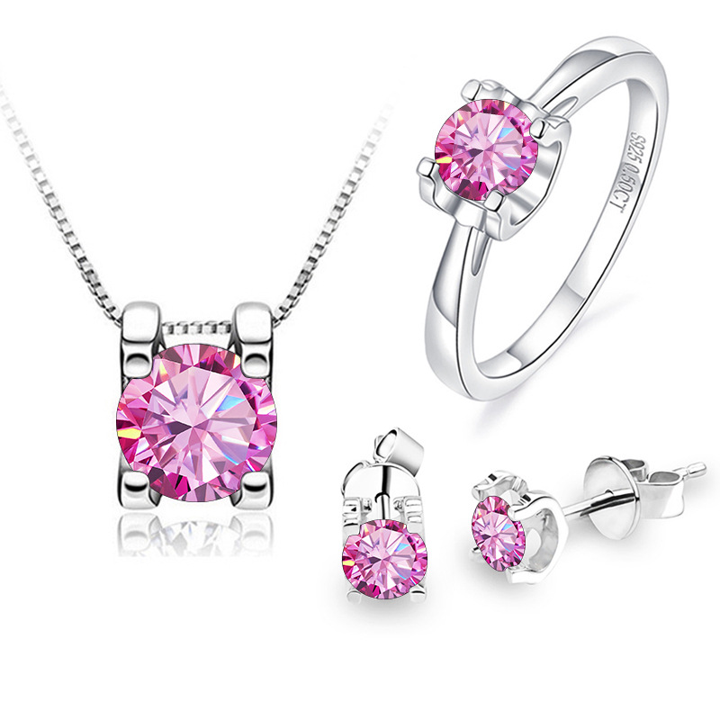 1 quilates de joyería de piedra de color rosa Baoli azul anillo de piedra de color azul aretes collar conjunto