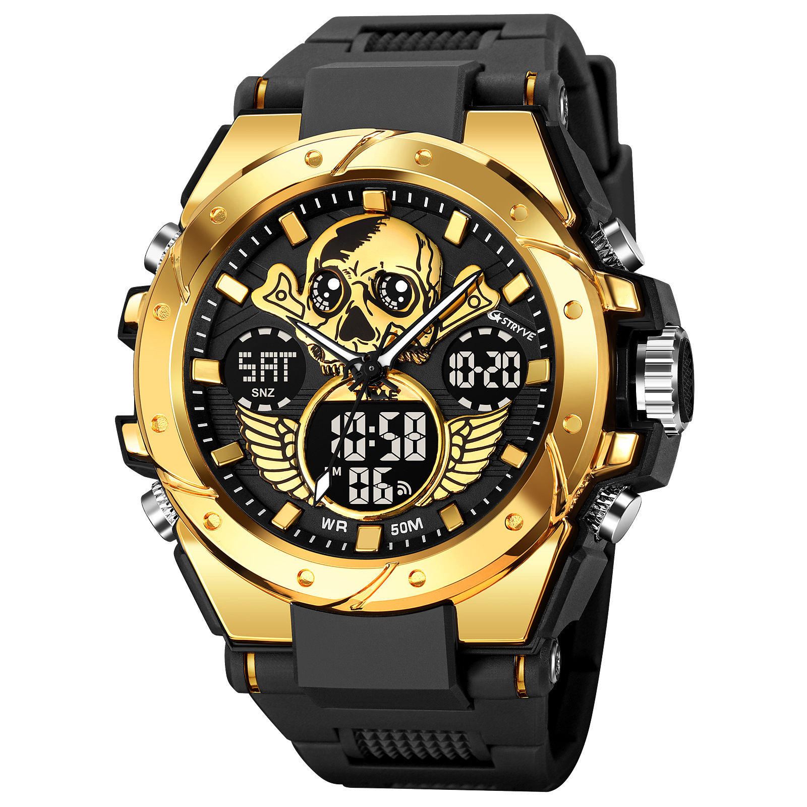STRYVE reloj deportivo de los hombres de moda cráneo luminoso reloj electrónico impermeable reloj estudiante multifuncional 8008