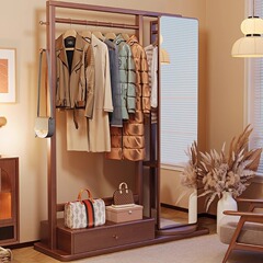 実木の服のハンガーが床に落ちています。