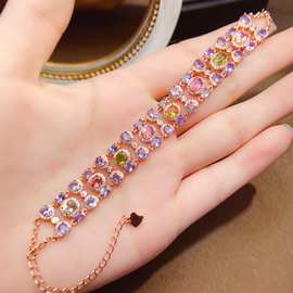 跨境天然坦桑石+碧玺手链女配饰小众高级感925银饰时尚工厂直销