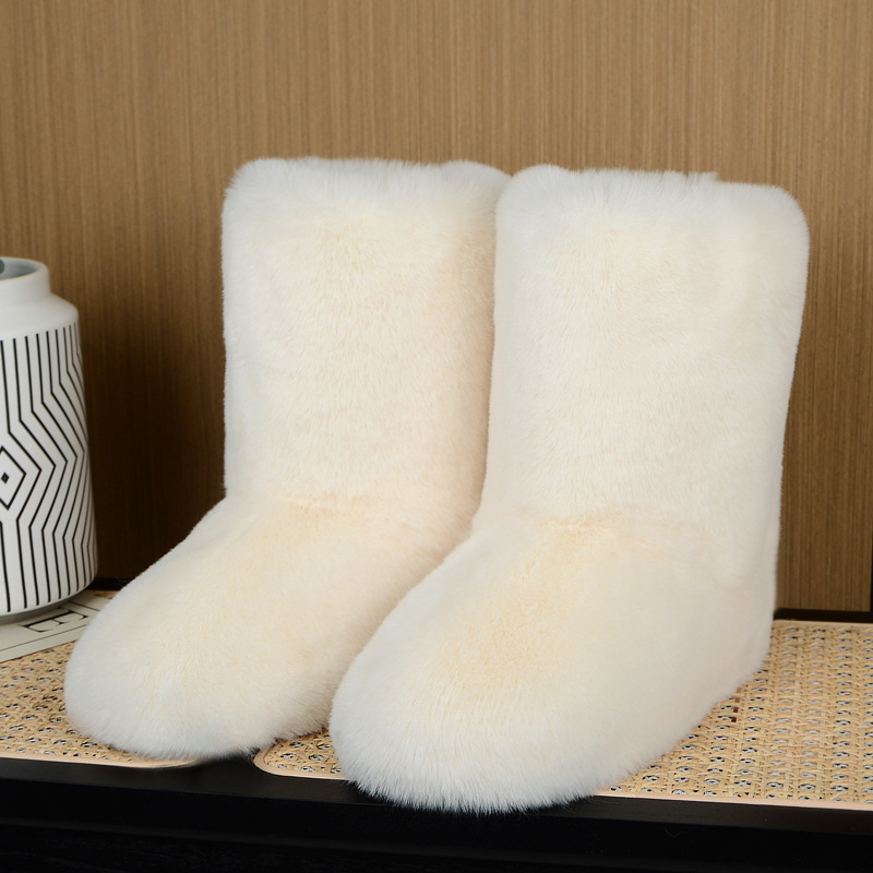 Europa y América nuevas botas de piel de invierno de alta superior casual botas de nieve de piel de conejo de imitación integrado botas de piel caliente