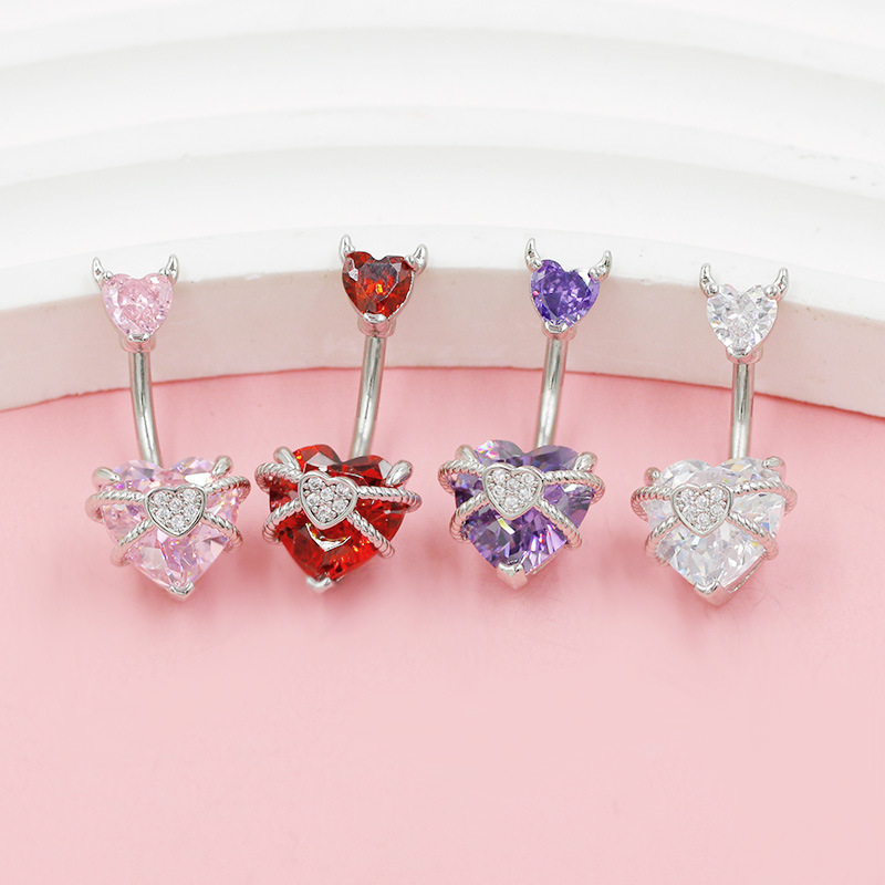Colorful Heart Shaped Belly Button Ring Piercing For Women_voghion.com