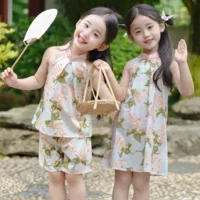 Платье принцессы Летнее платье для девочек Cheongsam Китайский стиль юбка для девочек сирень