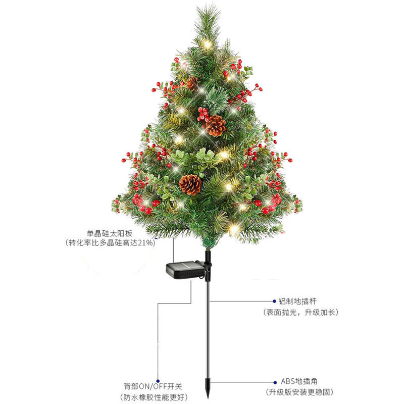 2025跨境新款 绿叶款 植绒雪景半圆 圆形蘑菇地插庭院圣诞树套餐|undefined