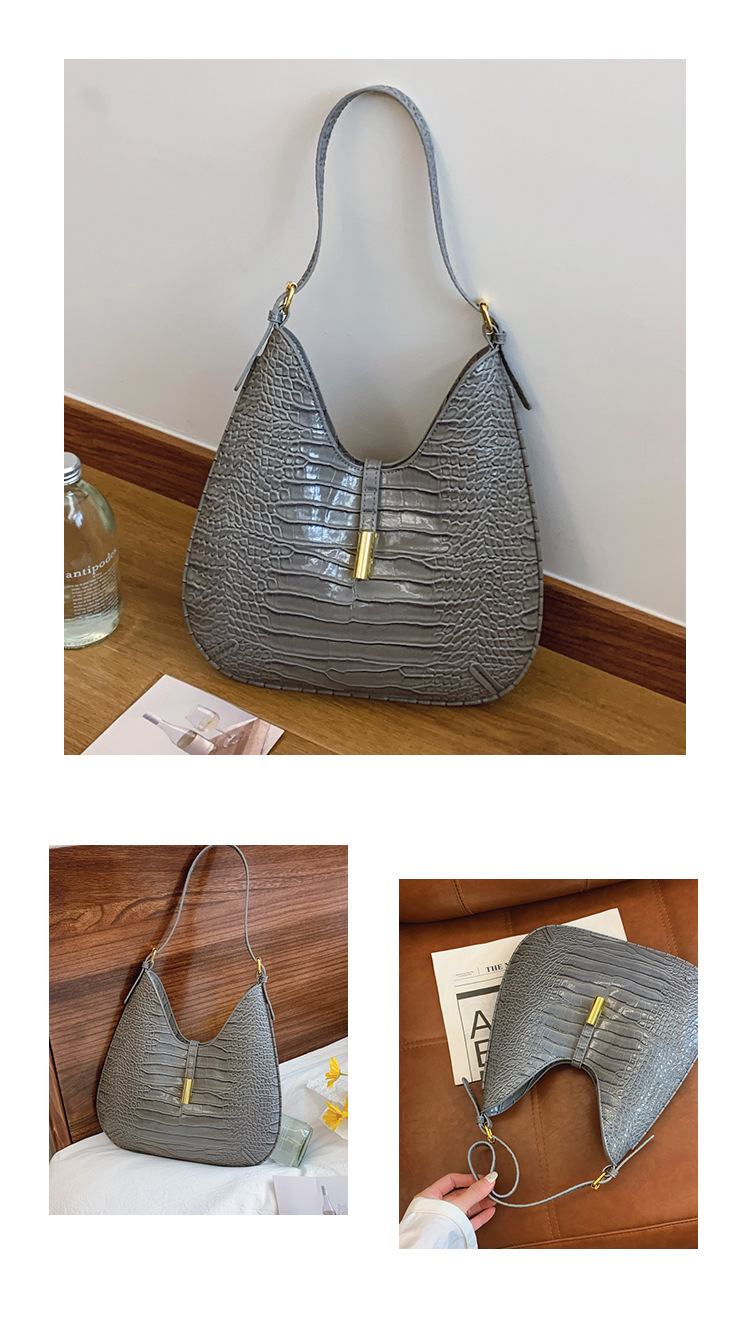 Saddle Bag With Alligator Embossed Texture – Unisex Shoulder Bag With Buckle Strap In Deep Red/Black/White (Structured PU, Minimalist Lock Closure)_voghion.com