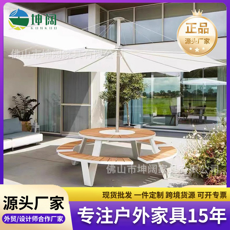 School Scenic Spot Courtyard Outdoor Tables and Chairs Teak Conjoined Deck Restaurant Open-Air Public Place Park Bench Table