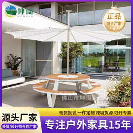 学校景区庭院 户外桌椅柚木连体卡座餐厅露天公共场所公园长凳桌