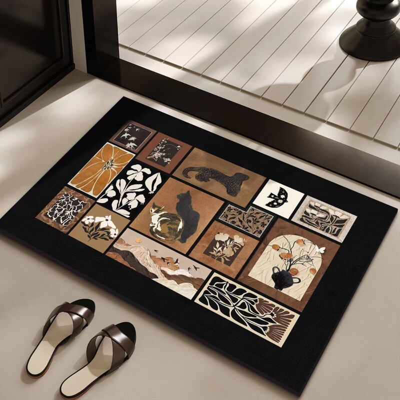 Retro bathroom floor mat, water-absorbent toilet foot mat, dirt-resistant and non-slip mat for the entrance to the bathroom, diatomite floor mat