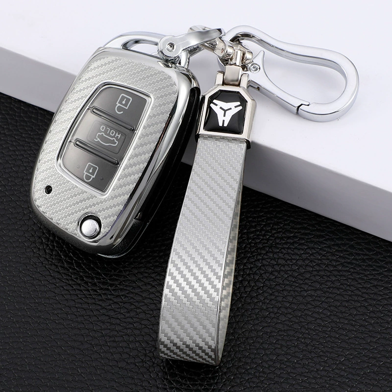 Чехол для ключа Beijing Hyundai Leading Key 20 New Rena, карбон-фибра, цвета: розовый, красный, серебристый, зелёный, синий
