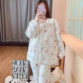 新款2024年春秋冬季空气棉带胸垫夹层月子服孕妇睡衣孕产妇哺乳套