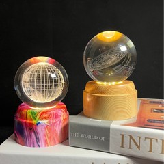 跨境热款水晶球星系银河系卡皮巴拉发光小夜灯摆件水晶球带灯旋转