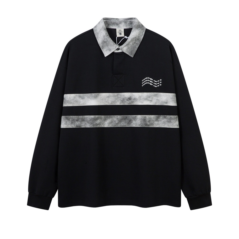 Striped Patchwork Color-Block Turn-Down Collar Sweatshirt For Men Spring And Autumn Sports Casual Long Sleeve Polo Shirt_voghion.com