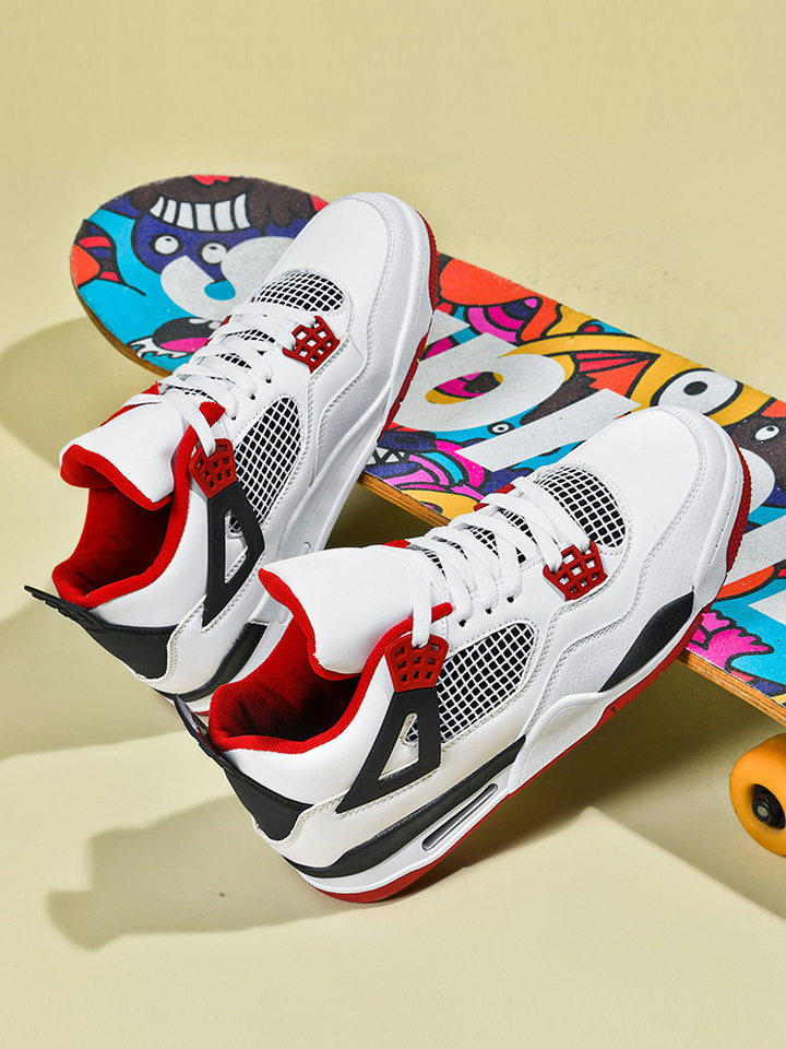 Giày thể thao nam cổ thấp chống trượt đế dày tăng chiều cao, giày sneaker phối màu — JD-AJ4 màu xám đen, JD-AJ4 màu đỏ lửa, JD-AJ4 đen đỏ chi tiết 5