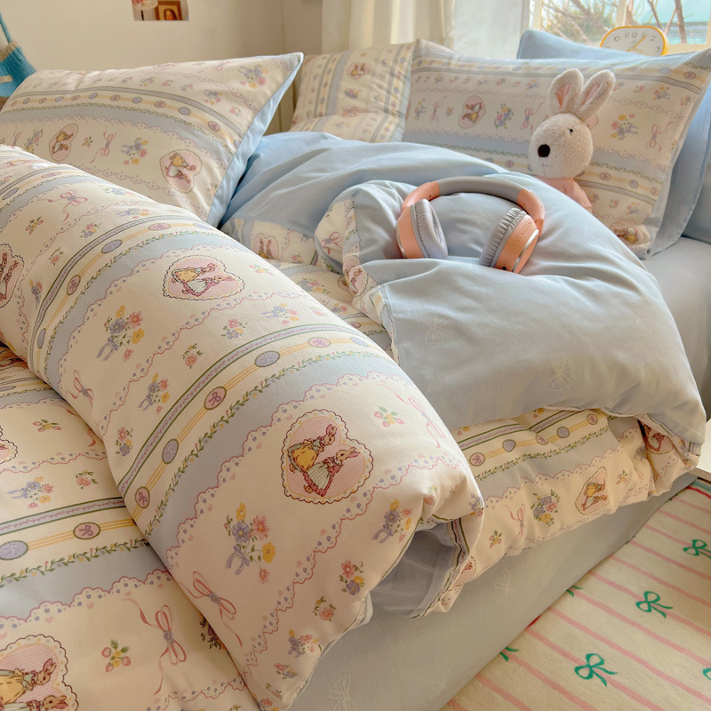 Cama de algodón de cuatro piezas 100 funda de edredón de algodón sábana dormitorio de tres piezas ropa de cama nueva 2025