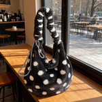 春季羊羔毛斜挎包女2026新款时尚波点单肩通勤包休闲大容量托特包