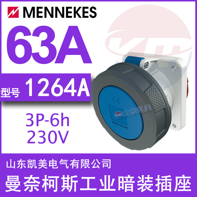 德国曼奈柯斯暗装直插插座 TYP1264 63A-6H 200-250V 2P+E  IP67