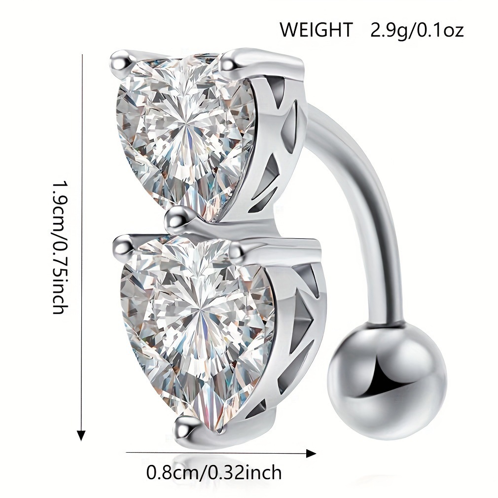 Piercing mit Kreuzrandung, Doppelherz-Zirkonring, Herzförmiger Doppel-Nabelpiercing aus Kristall_voghion.com