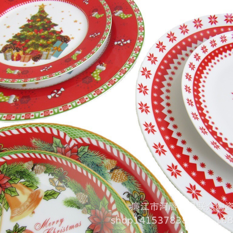 Christmas Series Plate ins Breakfast Plate Steak Plate Western Food Main Plate Internet Celebrity White Tableware Household Dish Plate