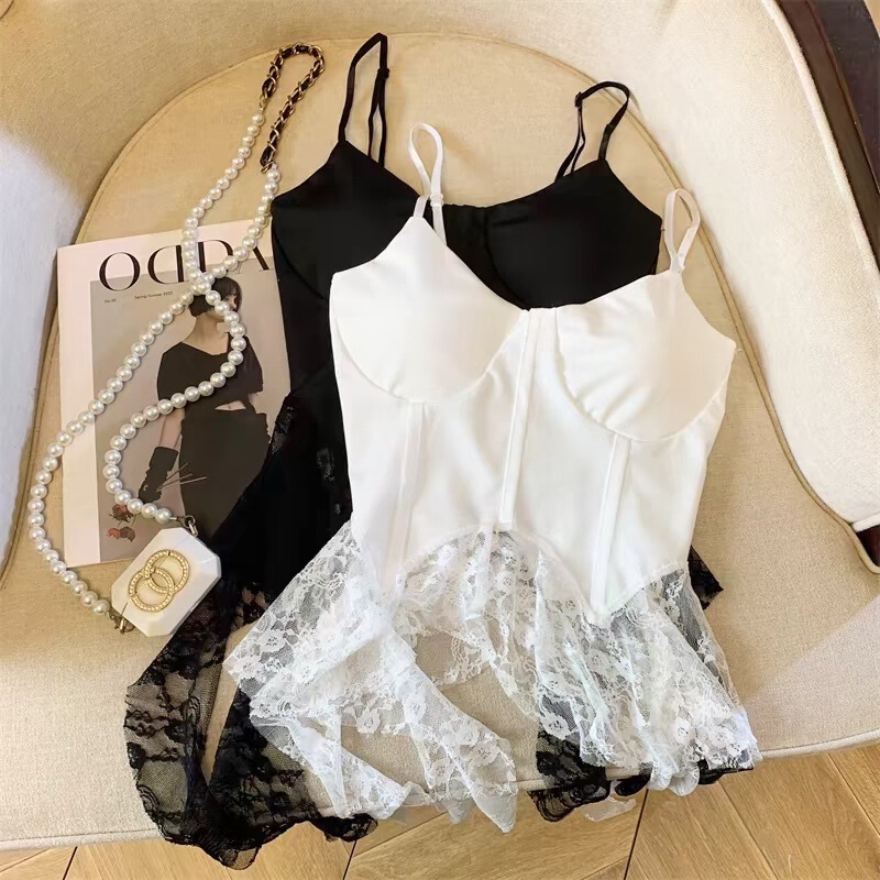 French Style Lace Elegant Niche Vest Women's Design Sense Irregular Slim-fit Slimming Lace Mid-length Sling Top