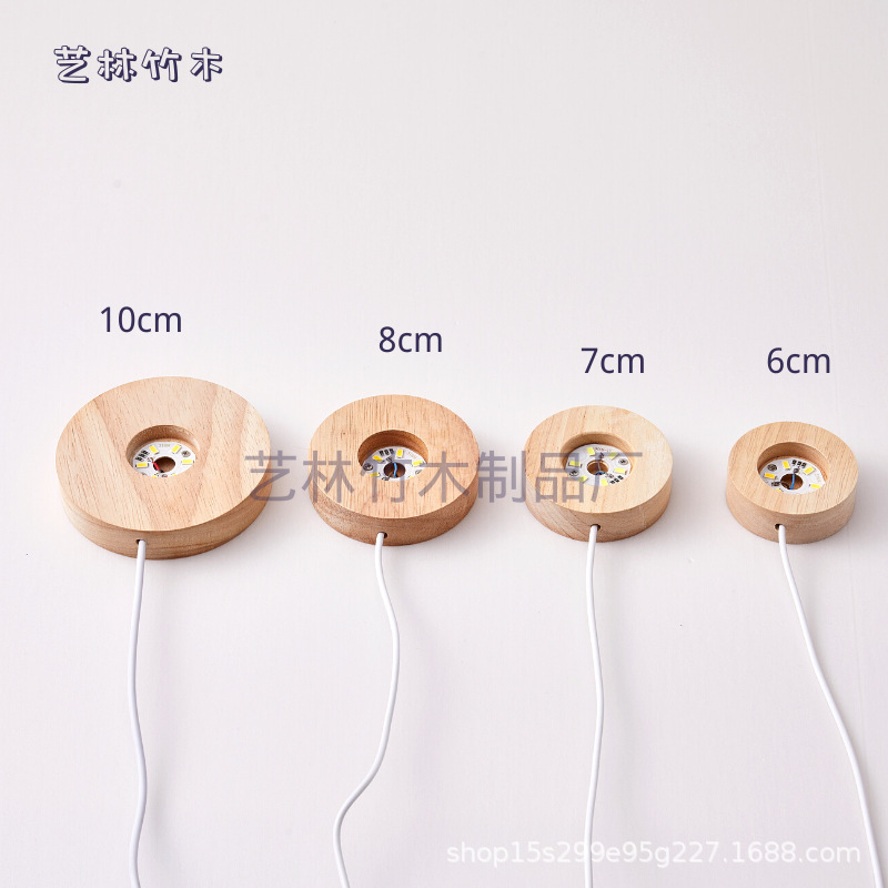 Round crystal night light luminous wooden base USB wooden crafts ornaments LED night light luminous base