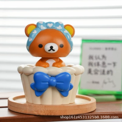 car interior decoration, car | Car ornaments - 101011-solar-powered-nodding-ornament-brown-cake-bathing-bear