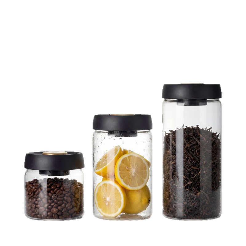 Granos de café sellados latas de almacenamiento de cocina latas de vidrio al por mayor transfronterizas humedad vacío de grado alimenticio latas de vidrio de presión
