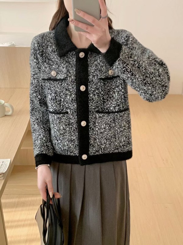 小香风灰色短款针织外套女2025秋冬季新款高级感气质短款开衫外搭|undefined