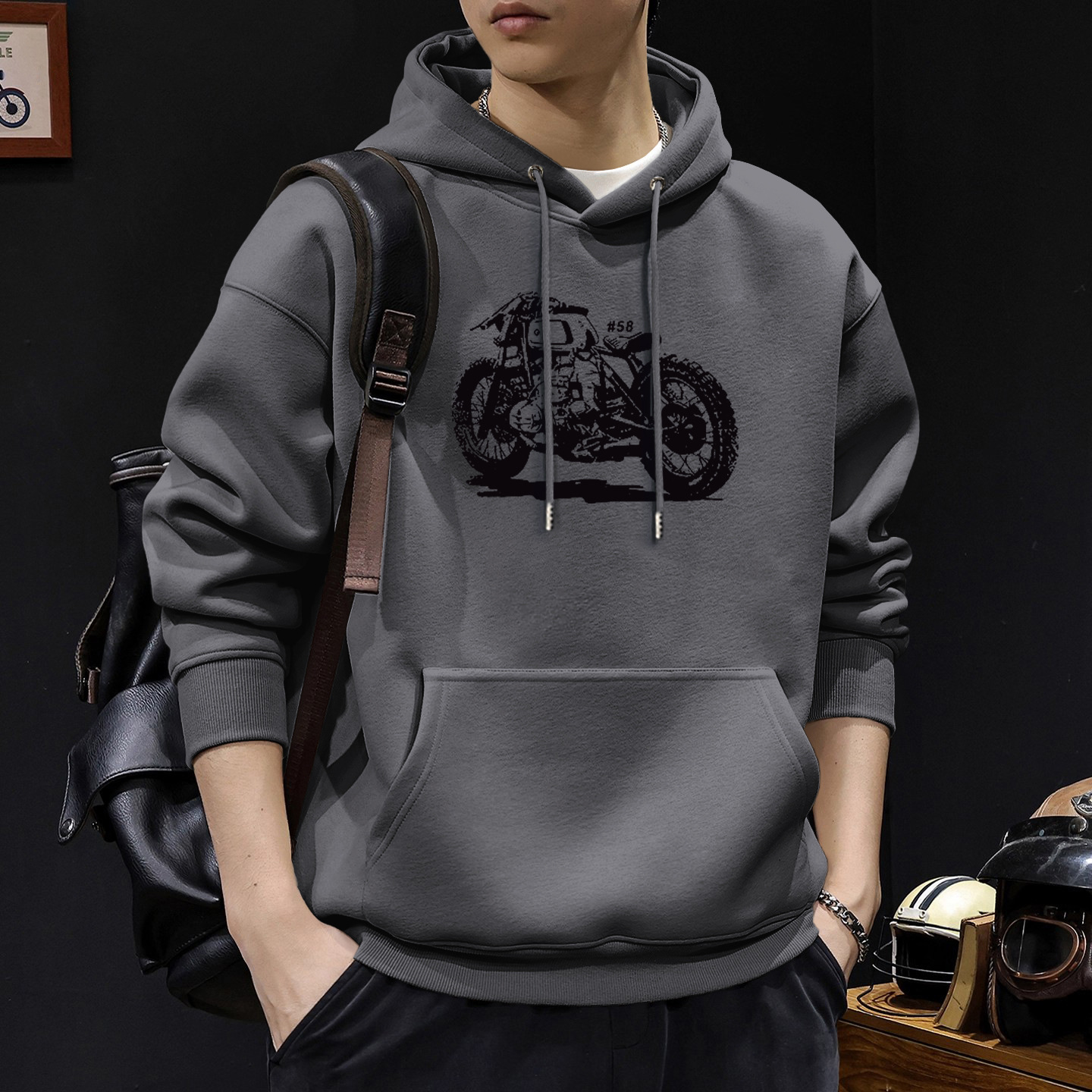 Suéter con capuz gris oscuro Regular - 8251