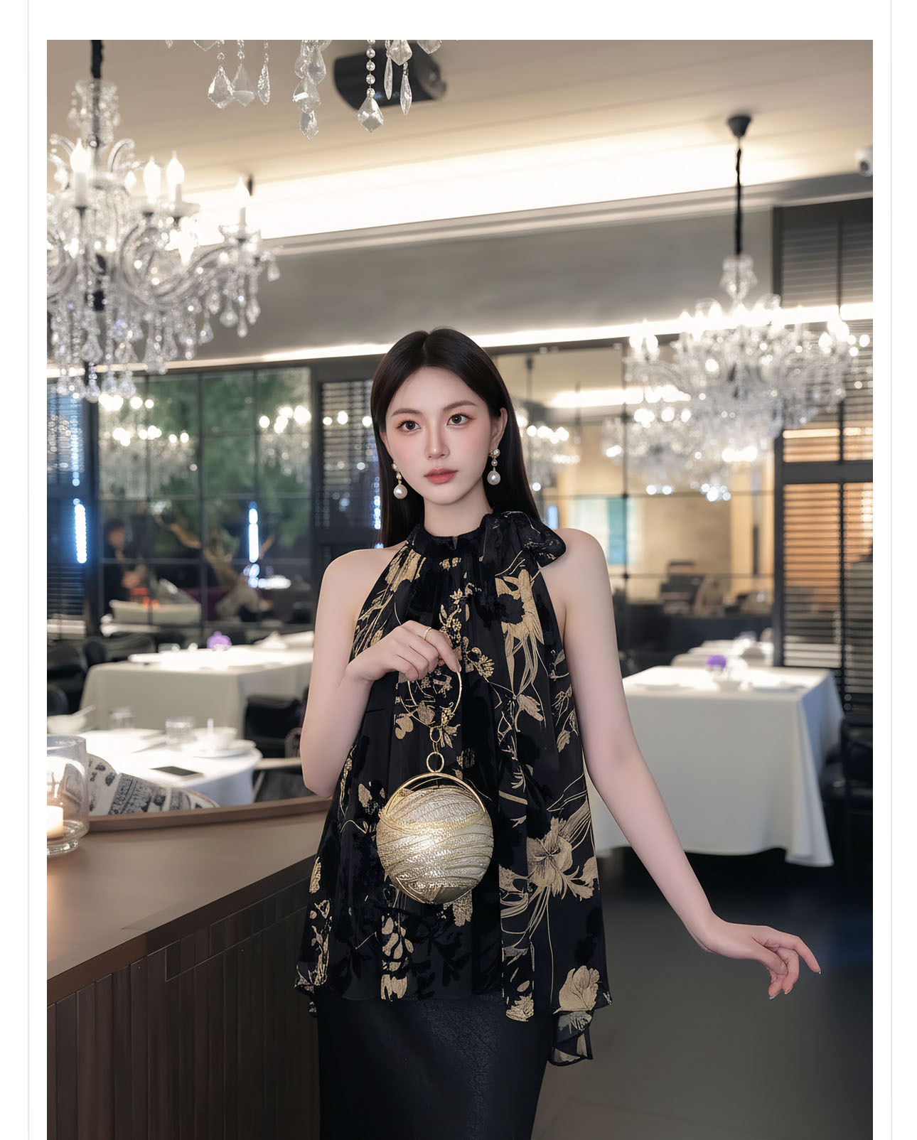 Áo khoác gile không tay cổ lọ phong cách Trung Hoa mới, chất liệu nhung in hoa — Xanh lục, Đen huyền, Vàng lụa chi tiết 8