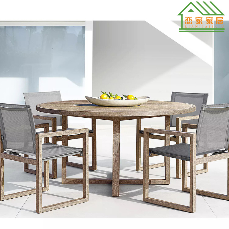 Estilo nórdico teca mesa de comedor y silla muebles Patio Villa Ocio balcón restaurante protector solar a prueba de lluvia combinación de mesa y silla de madera maciza