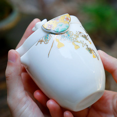 旅行の工夫の茶器の小さいセットの白磁の快客の杯の家庭用の1壺の4杯の携帯の収納袋の屋外の泡のティーポット
