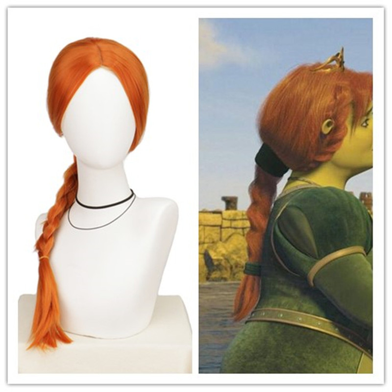 Silk Elegant Shrek Cosplay Fiona Princess Cos Orange Braided Wig Set