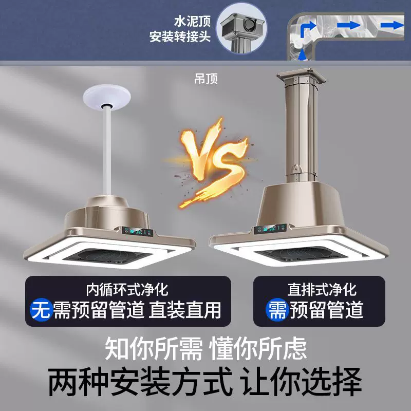 麻将室吸烟净化排烟灯棋牌室吸烟灯空气净化器麻将机升降吊灯专用