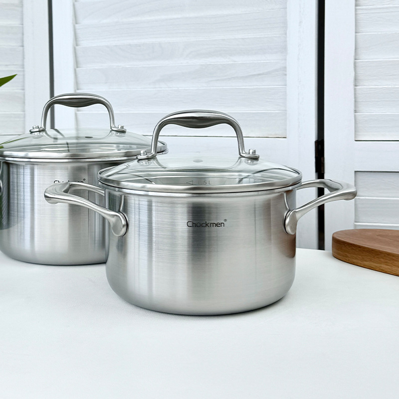 Chockmen Zhuo Deming 18 / 10 acero inoxidable doble oreja olla de leche, olla de fideos, olla de desayuno, olla de cocina